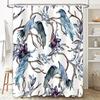 Modern Bathroom Decor Shower Curtain with Blue Birds Floral Pattern Waterproof Fabric for Home Decor Purple and White Flower Des