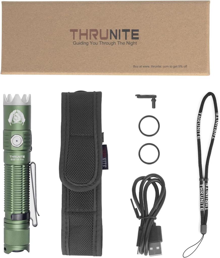 ThruNite BSS V6 Pro Tactical Flashlight, USB-C Rechargeable, Up To 1705 Lumens, 6 Lighting Modes, Dual Switch (Dark Green, CW)