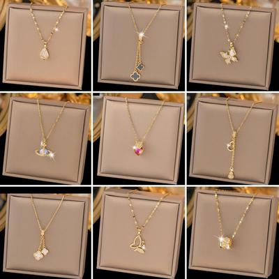 Non-Fading Titanium Steel Women's Necklace: Versatile and Elegant Internet Celebrity Chain with Simple Copper Pendant