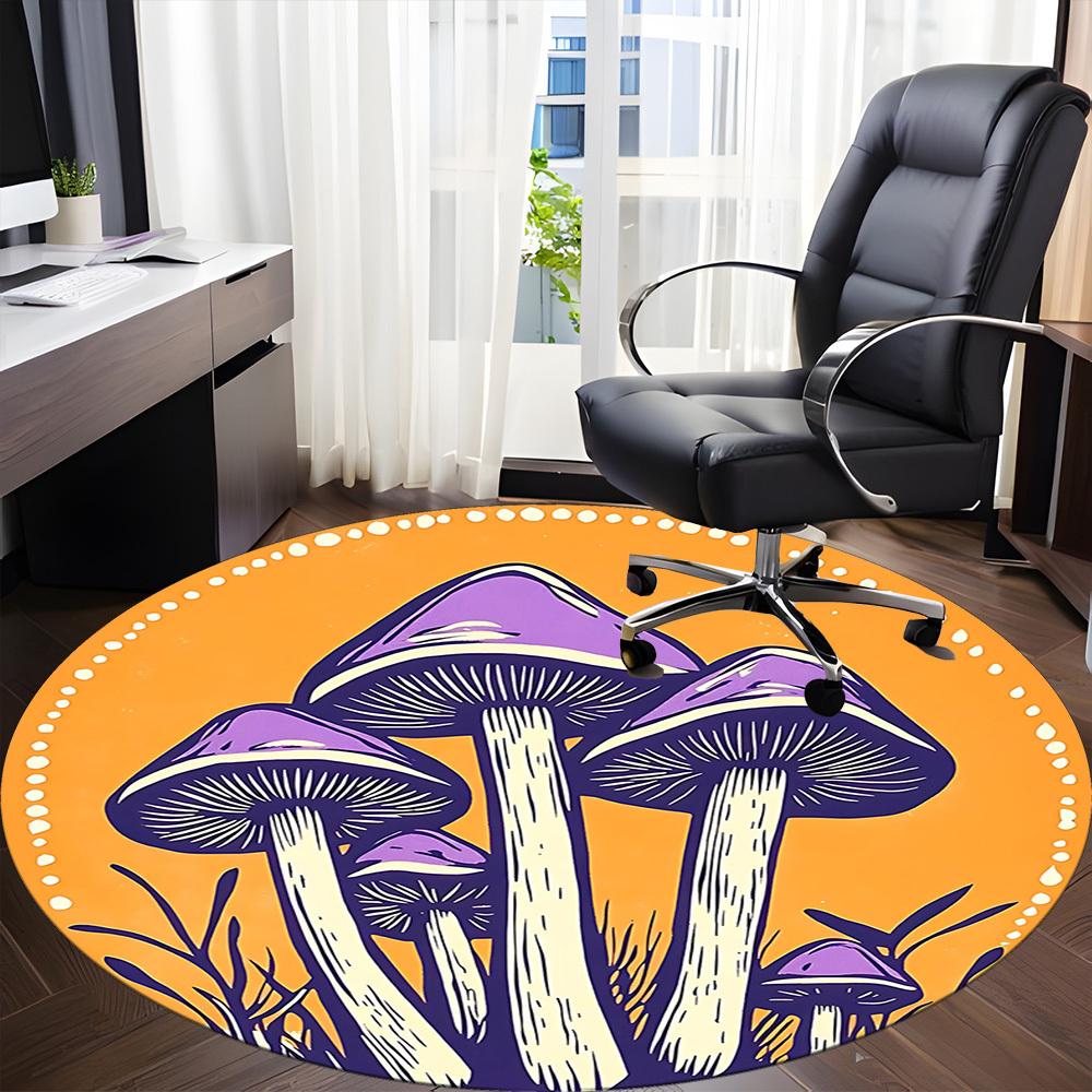 1pc Mushroom Fantasy Office Round Area Rug, Mat Suitable For Office, Under Office Chairs Bedroom Living Room Home Decor, Room Deco