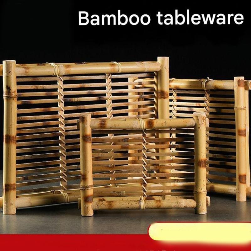 Handwoven Bamboos Serving Tray For Restaurants Hotels And Family Gatherings Sturdy Easy To Cleaning