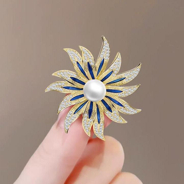 Exquisite High-End Sonnenblumen-Perlenbrosche für Damen - Elegante Mantelnadel und Einzigartiges Modeaccessoire