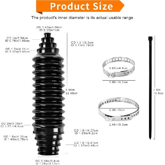 Rack and Pinion Boot Kit - Inner Tie Rod Boot with Bellows & Clamps, Waterproof Dustproof Silicone Steering Rack Boot for Most Cars, Trucks, SUVs,