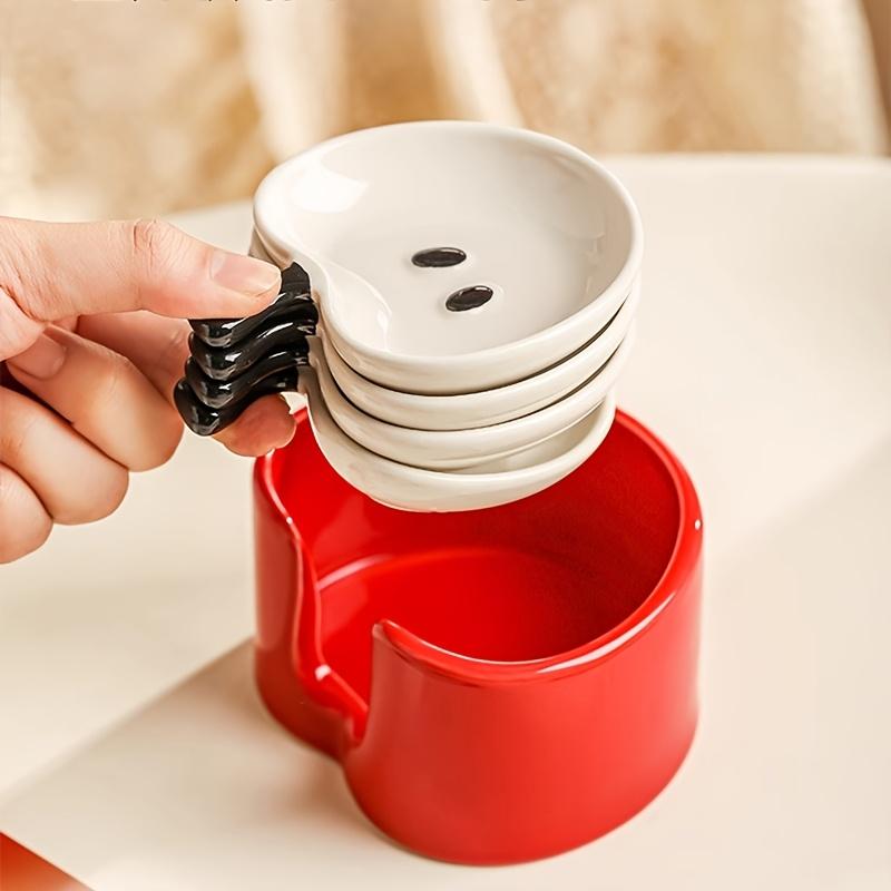 4Pcs Cute Apple Ceramic Dipping Plates with Storage Rack, Multi-scene Snack Plate & Decor Gift