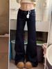 Women's Petite Dark Blue Micro-Flare Low Waist Floor-Length Jeans - Spring Fashion Versatile Style