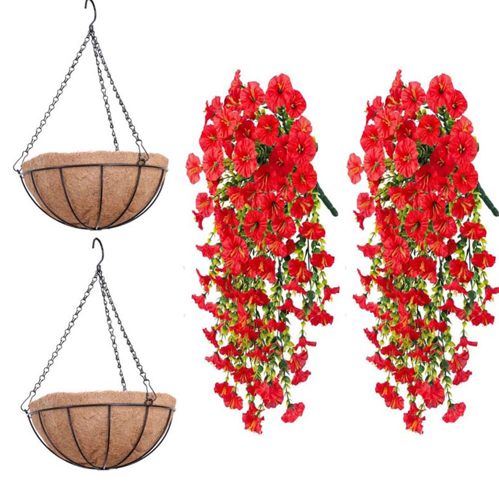 2/4Pcs UV-Resistant Artificial Flowers Morning Glory Eucalyptus Hanging Flower Plants Wedding Home Outdoor Garden Decoration