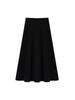 Women's Black High-Waist A-Line Umbrella Skirt - Spring/Autumn 2024, Small Size, Medium Length