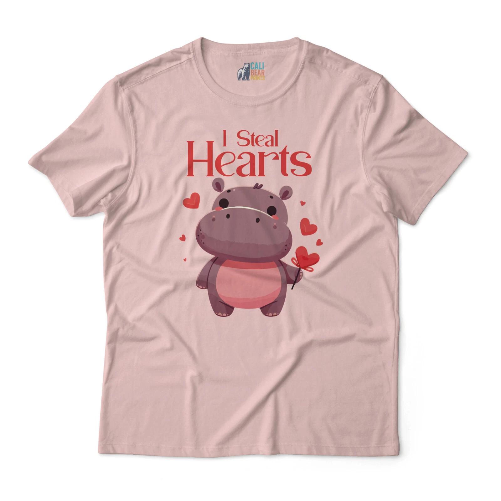 Cute Hippo I Steal Hearts Valentine s Day T shirt – Unisex Graphic Tee 3XL