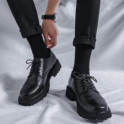 Chaussures en cuir petites à semelles plates épaisses style collège printemps pour hommes, mode style britannique, chaussures décontractées M102-R