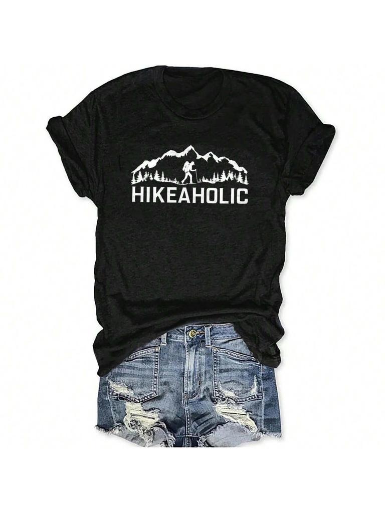 Wounisex Funny Heart Mountain Camping Tree Graphic Tee Forest Print T-Shirt Casual Hike Short Sleeve