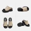Johnature Genuine Leather Peep Toe Wedges Slippers Versatile Thick Soled Comfortable Women's Outdoor Slides