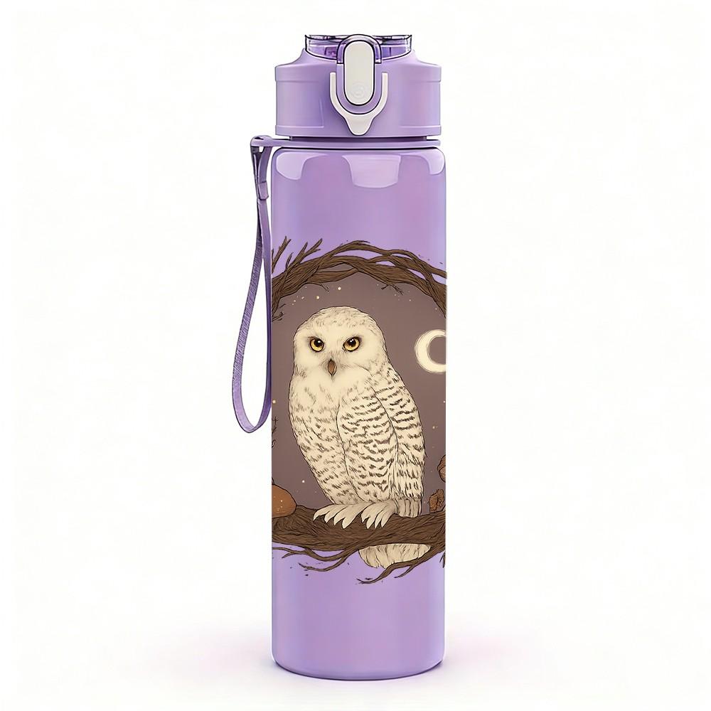 1PC Wreath Owl Illustration 750ml Color Plastic Sports Water Bottle Leakproof Flip Straw Lid Suitable for Sports Office Home Use