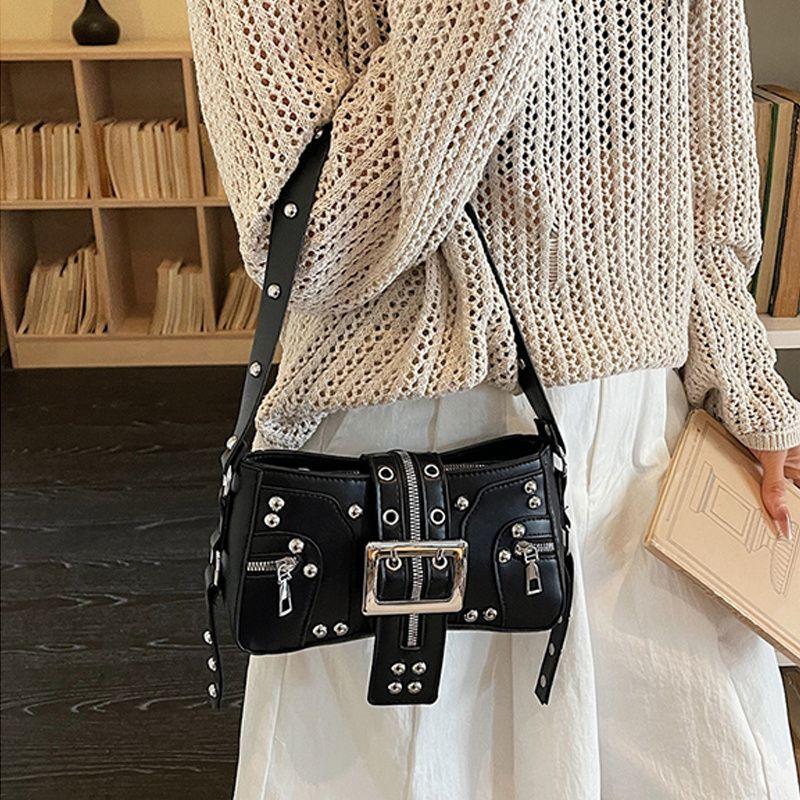 Yogodlns Borse a Spalla da Donna in PU Stile Punk con Borchie Moda Retro Y2k Stampa Leopardo Borsa Sottobraccio da Donna Design Raffinato con Cintura Borse Cool per Ragazze