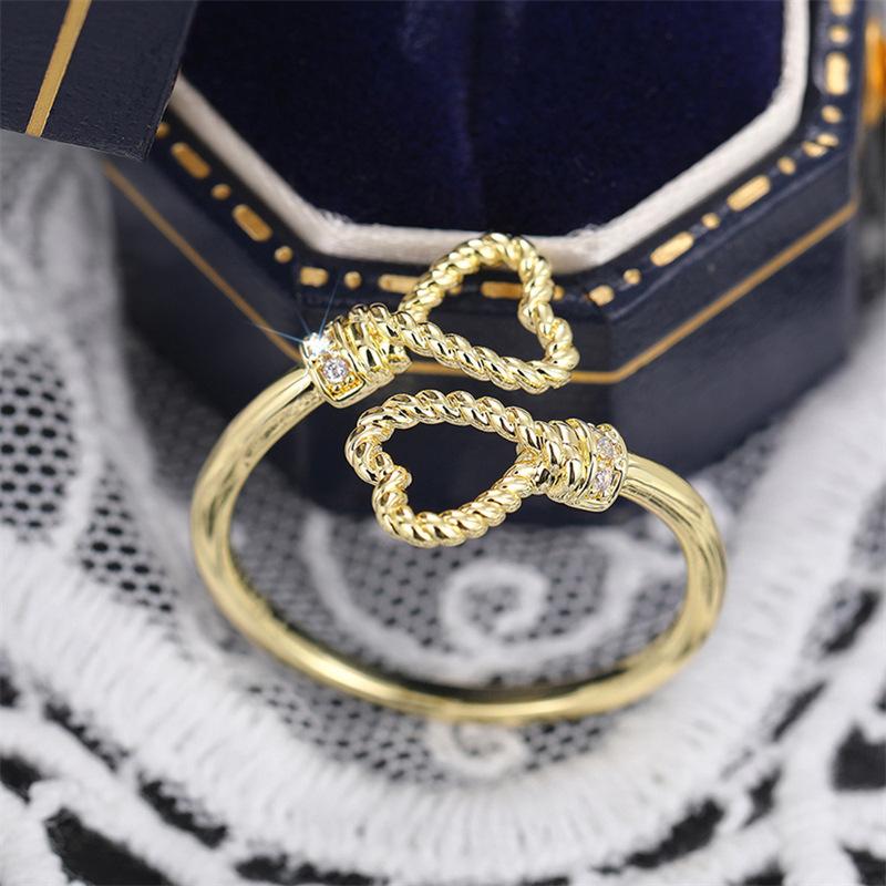 1Pc Heart-shaped Simple Ring, Adjustable Opening, Hemp Rope Ring, Peach Heart-shaped Accessories