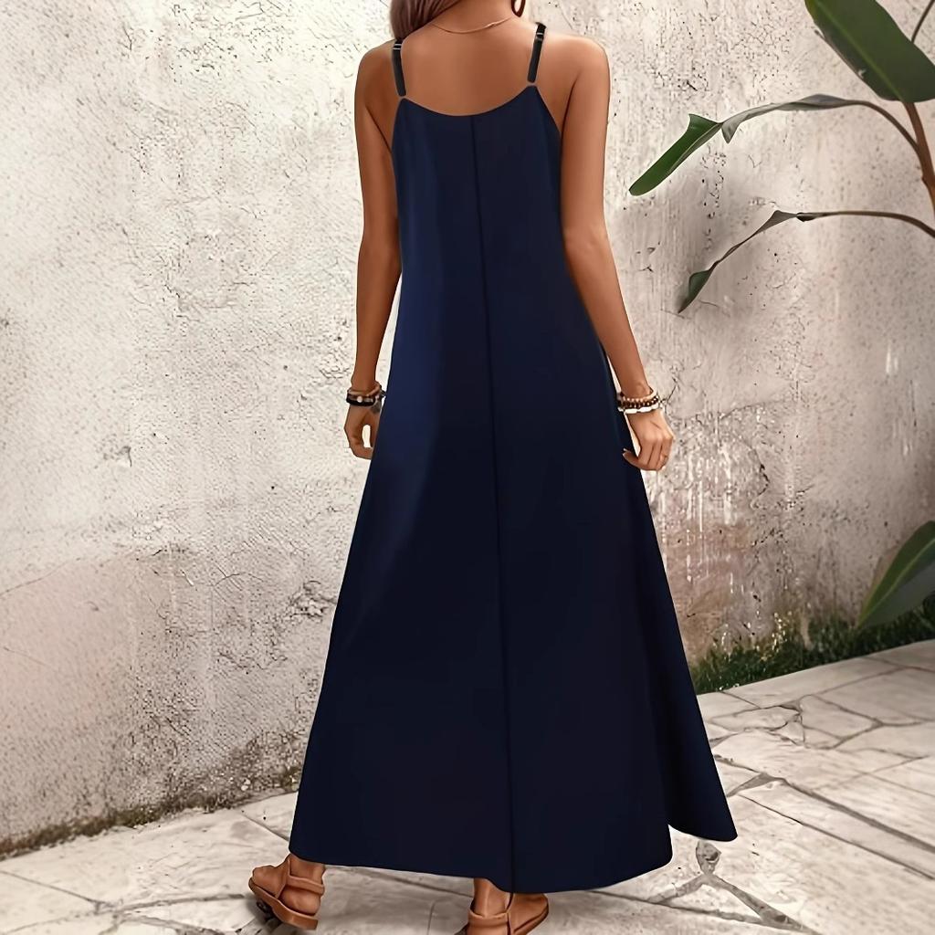 European and American summer fashion vacation comfortable casual printed V-neck suspender long dress