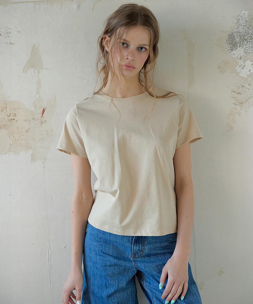 Lonkeu Essentiel Standard Incision Half Sleeve T-Shirt (Beige)