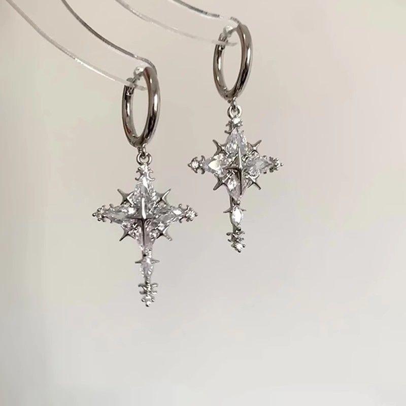 Orecchini a Croce con Strass Zirconi Brillanti da Donna Moda Coreana Acciaio Inossidabile Orecchino Quotidiano Festa di Compleanno Gioielli Y2K Regali