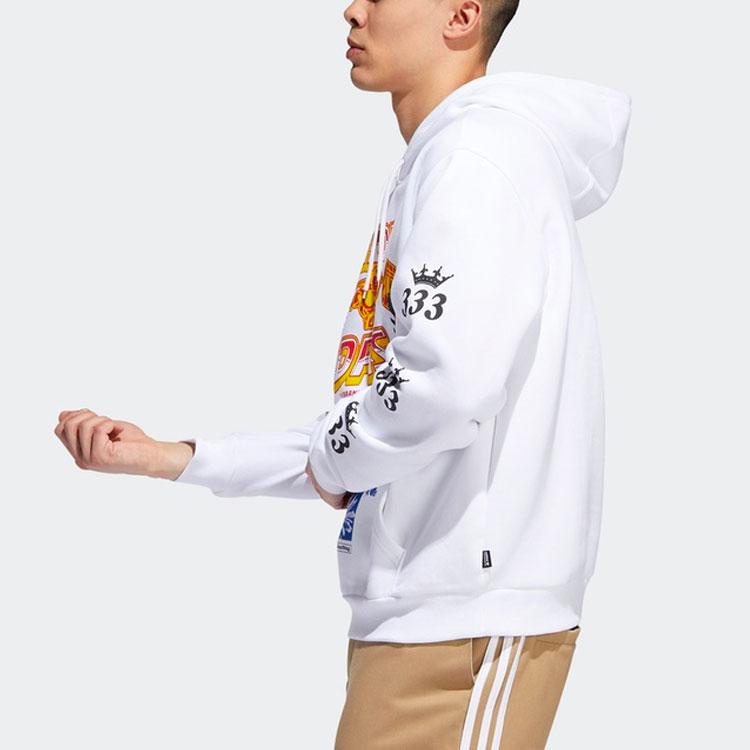 Adidas Originals Trefoil Print Fleece-Lined Hoodie Men Hoodie White EC7321