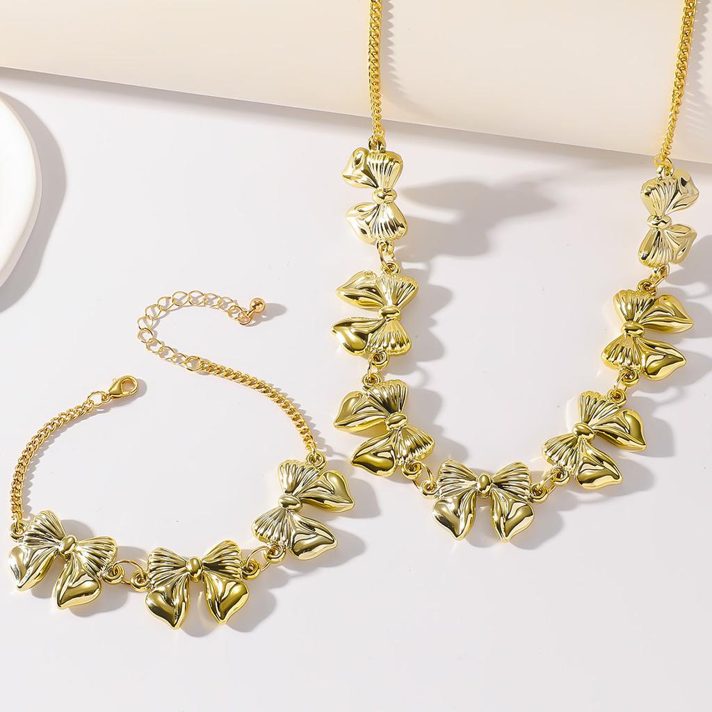 European and American jewelry versatile bow necklace women's simple fashion long chain necklace bracelet set