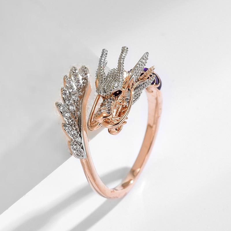 New Zircon Fashionable And Elegant Women's Adjustable Index Finger Double Colored Dragon Ring Party Festival Gift