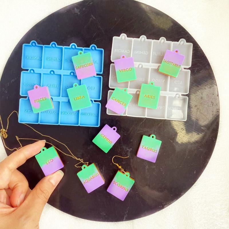 Diy Crystal Epoxy Heart Square Molds Earrings Tag Mold Hanging Pendant Decoration English Letter Mirror Silicone Mold