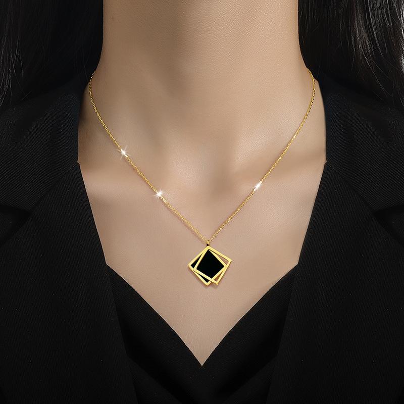 Geometric Square Minimalist Furnace Real Gold Necklace Female Collarbone Chain Accessories