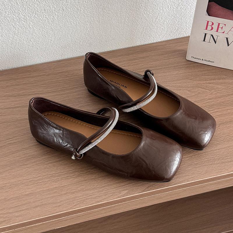 

Французские туфли Мэри Джейн из маленькой кожи, женская обувь, летние универсальные 2025 новые, толстый каблук, увеличение высоты, на одной педали, с мелким вырезом, одинарные туфли 40 коричневый