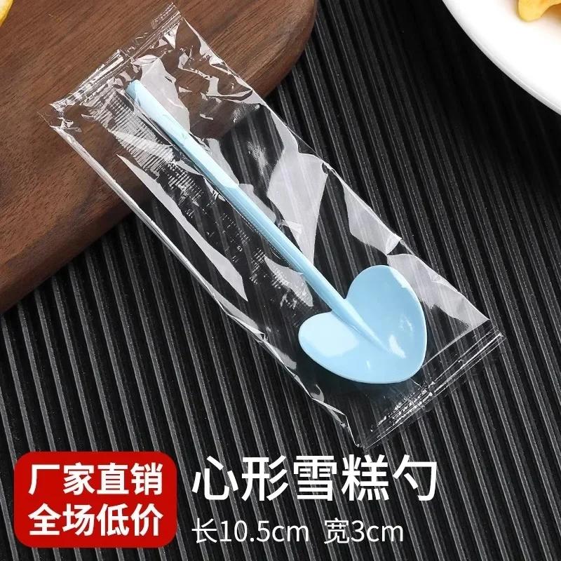 

100pcs Heart-shaped Disposable Spoons Independently Packaged Dessert Ice Cream Jelly Pudding Spoon Food Grade Plastic Tableware 100pcs синій