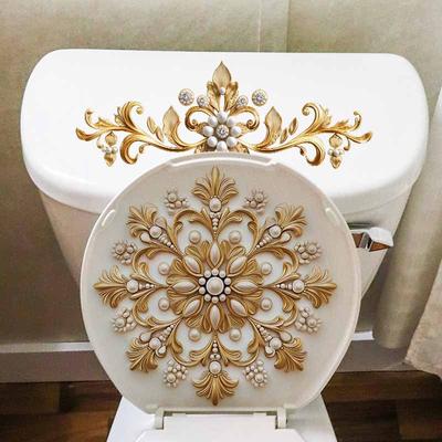 Pegatinas de Inodoro con Elegante Patrón de Perlas Doradas, Pegatinas Decorativas para Baño en Relieve Tridimensional, Pegatinas para Inodoro