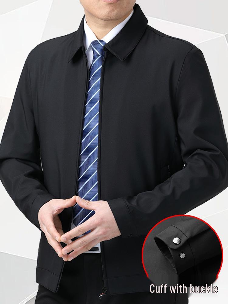 Men's High-End Windproof Jacket - Casual Spring/Autumn Coat for Middle-aged & Elderly Dads with Lapel Business Style