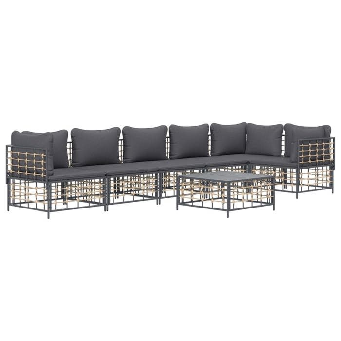 VidaXL Salon de jardin 7 pcs avec coussins anthracite résine tressée, ensemble de salon, ensemble de salon d'extérieur, 3186757