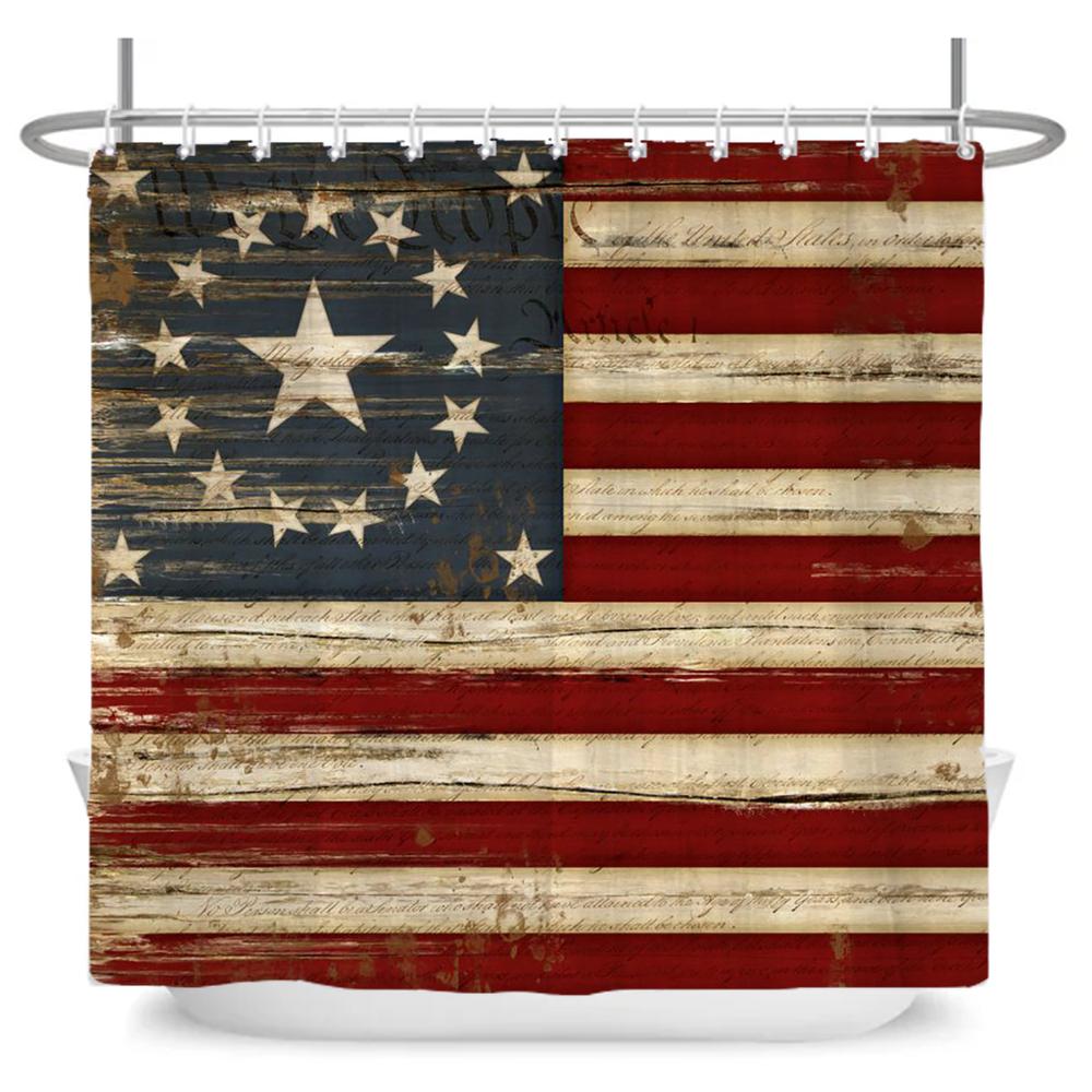 Tenda da Doccia Stampata con Bandiera Stile Americano Tende da Bagno Poliestere Impermeabile Tenda da Bagno con Ganci Grande formato Tessuto da Parete