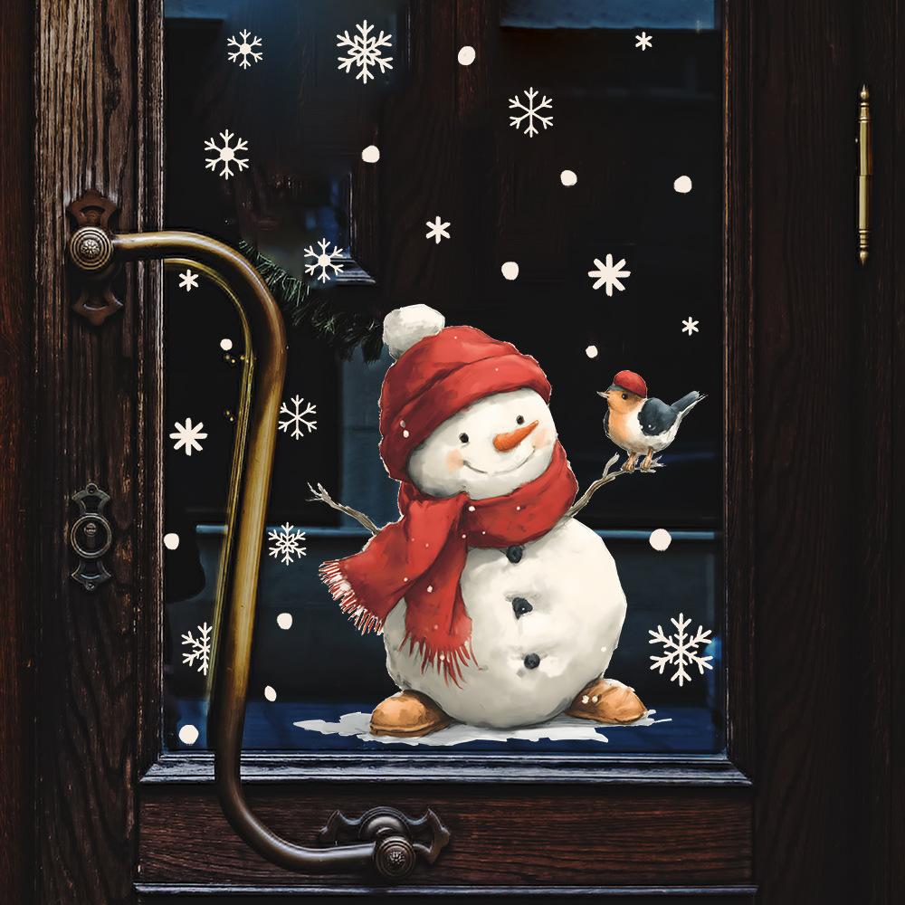 Cartoon Snowman Bird and Snowflake Glass Window Decoration Stickers for Home Beautification