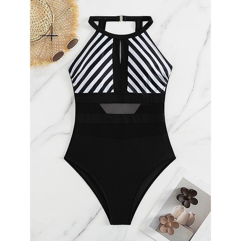 Women S Plus Size Striped Sleeveless One Piece Swimsuit