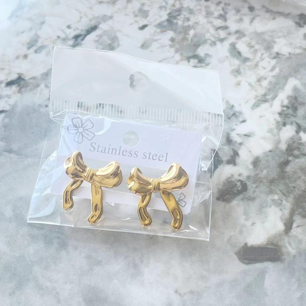 18K Gold Plated Stainless Steel Butterfly Bow Stud Earrings - Hypoallergenic Durable Elegant Jewelry for Parties & Daily Wear