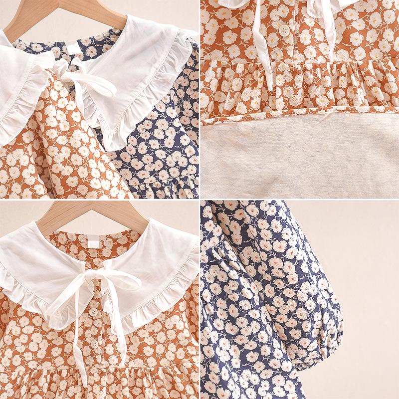 2025 Girls' Floral Princess Long Dress with Peter Pan Collar – Trendy Spring/Autumn Fashion