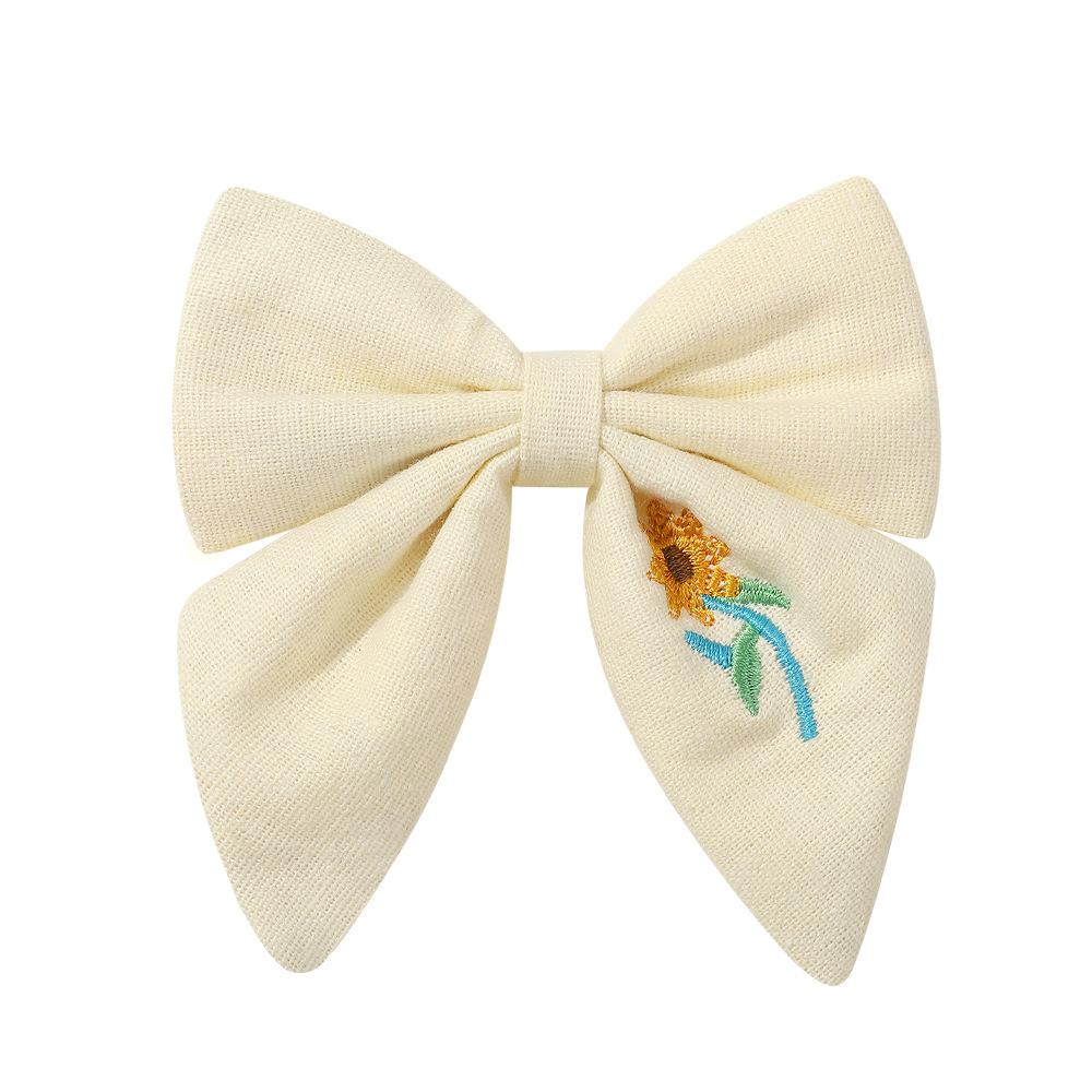 Flower Embroidery Bow Hair Clip Sweet Princess Girls Hair Clips Handmade Ribbon Bangs Hairpin Cute Bowknot Barrettes Headwear