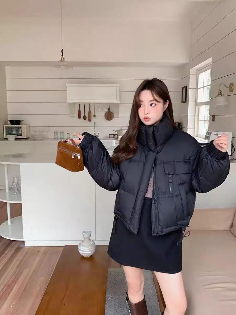 Women's 2025 Autumn/Winter Thickened Stand-Up Collar Down Jacket - Short, Petite, Korean Style, Fashionable & Warm