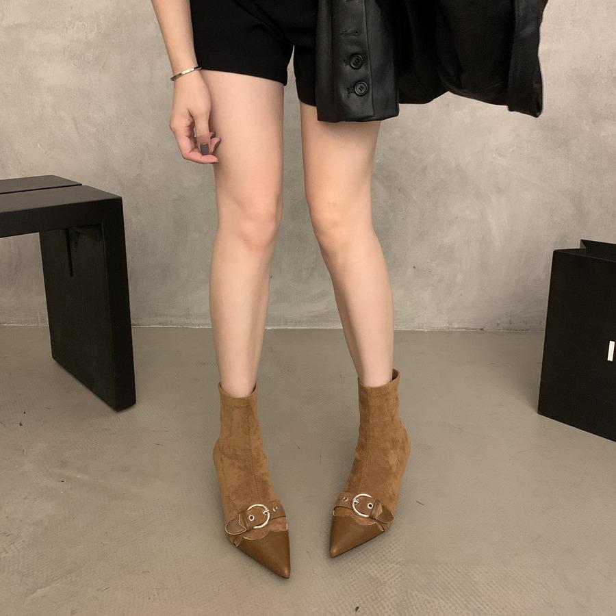 French Kitten Heel Pointed Toe Skinny Short Boots Women's Shoes Retro Temperament High Heel Spring and Autumn Single Boots