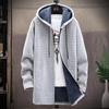 Men's Hooded Long Knit Jacket Cardigan Long Hooded Sweater Thickened Warm Jacket