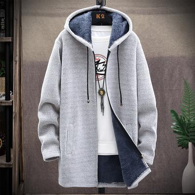 Cardigan lungo con cappuccio da uomo, maglione lungo con cappuccio, giacca calda e spessa