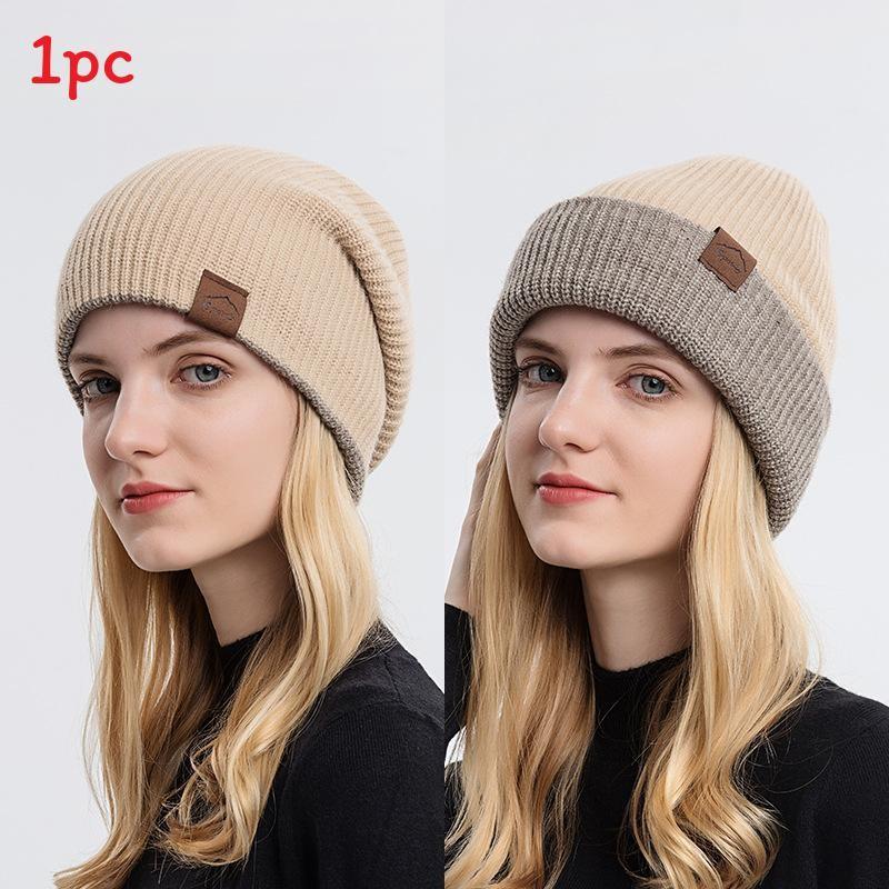Knitted Hat Unisex With Solid Color Warm Hat Can Be Worn Both Inside And Outside