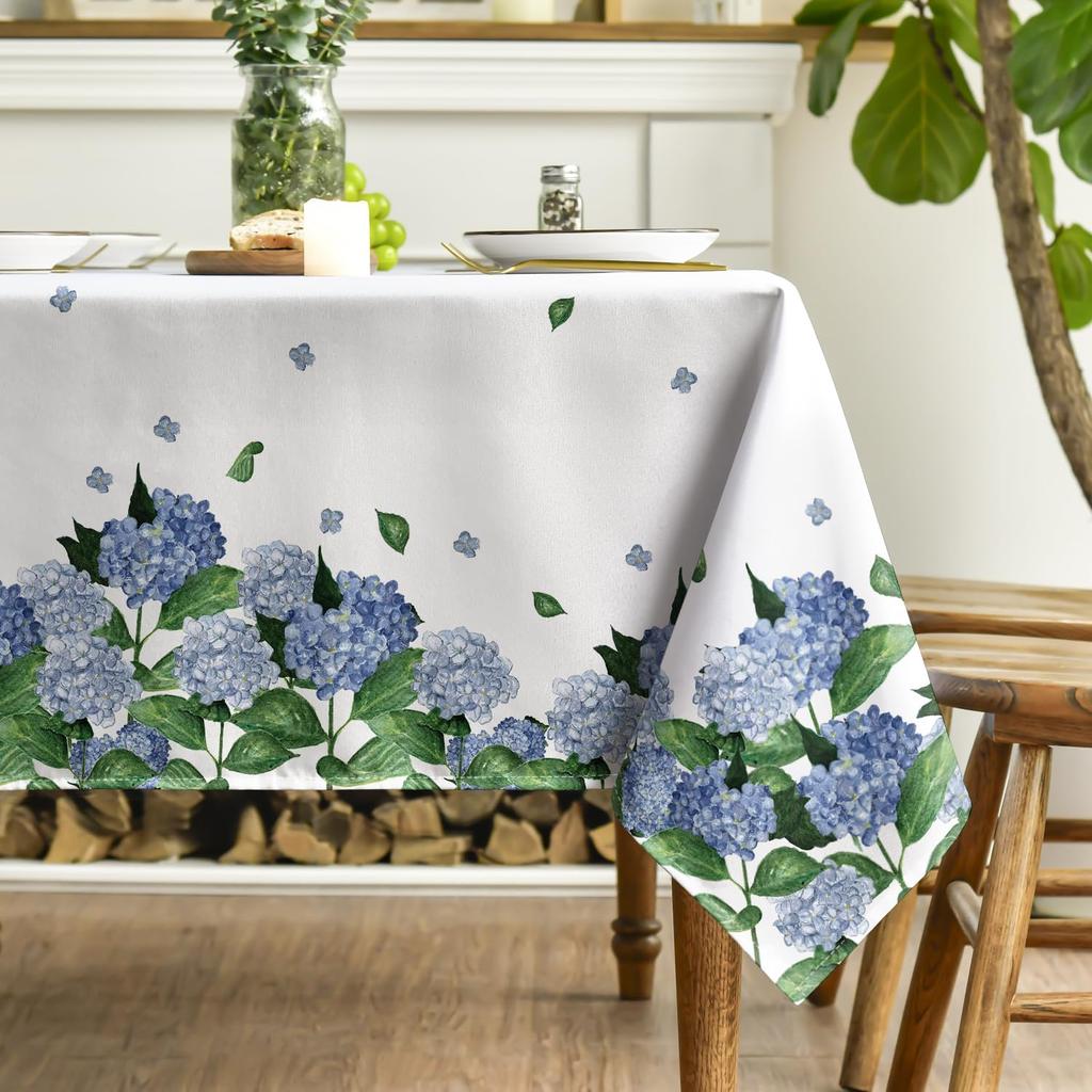 Spring Summer Tablecloth Easter Watercolor Hydrangea Blooming Floral Table Cover Washable Home Kitchen Party Dinner Table Decor