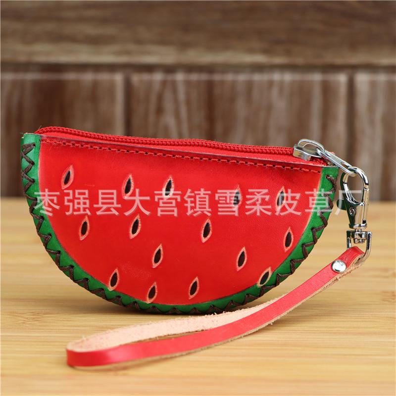 

First Layer Cowhide Creative Watermelon Change Bag Children S Animal Cute Cartoon Hand Carry Fruit Bag Key Bag Gift червоний