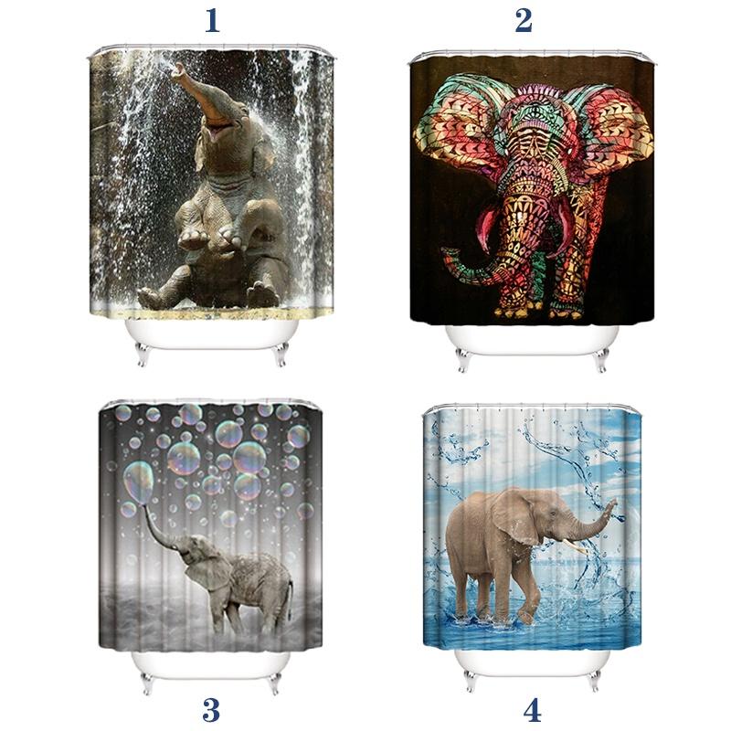 Colorful Elephant Shower Curtain Waterproof Washable Bathroom Decor With 3d Printing And Hooks