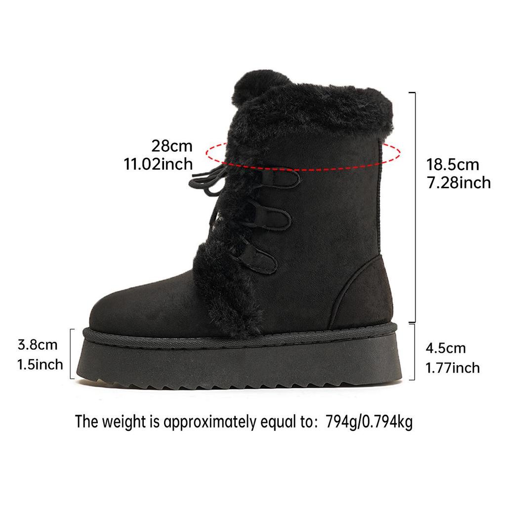 2025 Women's Fleece-Lined Sheepskin Snow Boots - Thick Sole & Height-Increasing, Warm & Furry for Autumn/Winter.