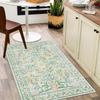 Machine Washable Green Flower Design Dirt-Resistant Carpet