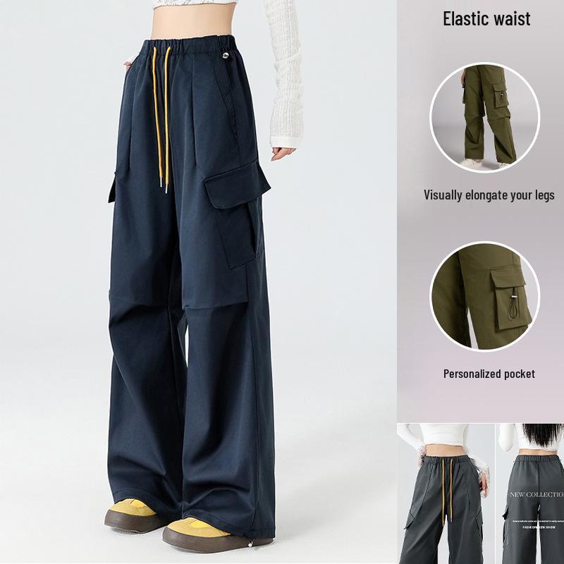 High Waist Wide Leg Paratrooper Pants - Casual Autumn Floor-Length Sportswear