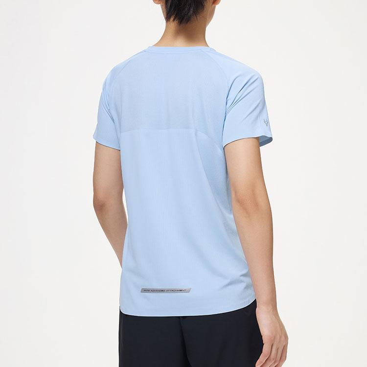 Anta Solid Color Round Neck Pullover Comfortable Sports Short Sleeve Raglan T-Shirt Women Tops Sky-Blue 162425118-1