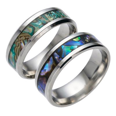 8mm Rings For Women Abalone Shell Stainless Steel Rings Engagement Ring Rainbow Rippled Abalone Inlay Stainless Steel